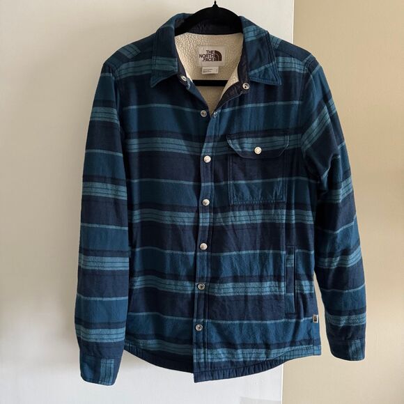 The North Face Men’s Campshire Shirt Sherpa Fleece Lined Jacket Blue Small EUC - Picture 1 of 12
